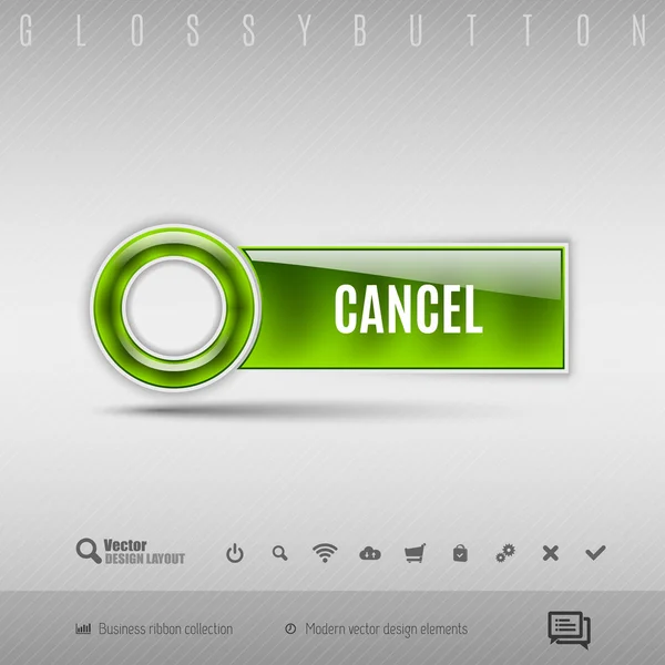 Зеленая пластиковая кнопка на сером фоне. Элема векторного дизайна — стоковый вектор