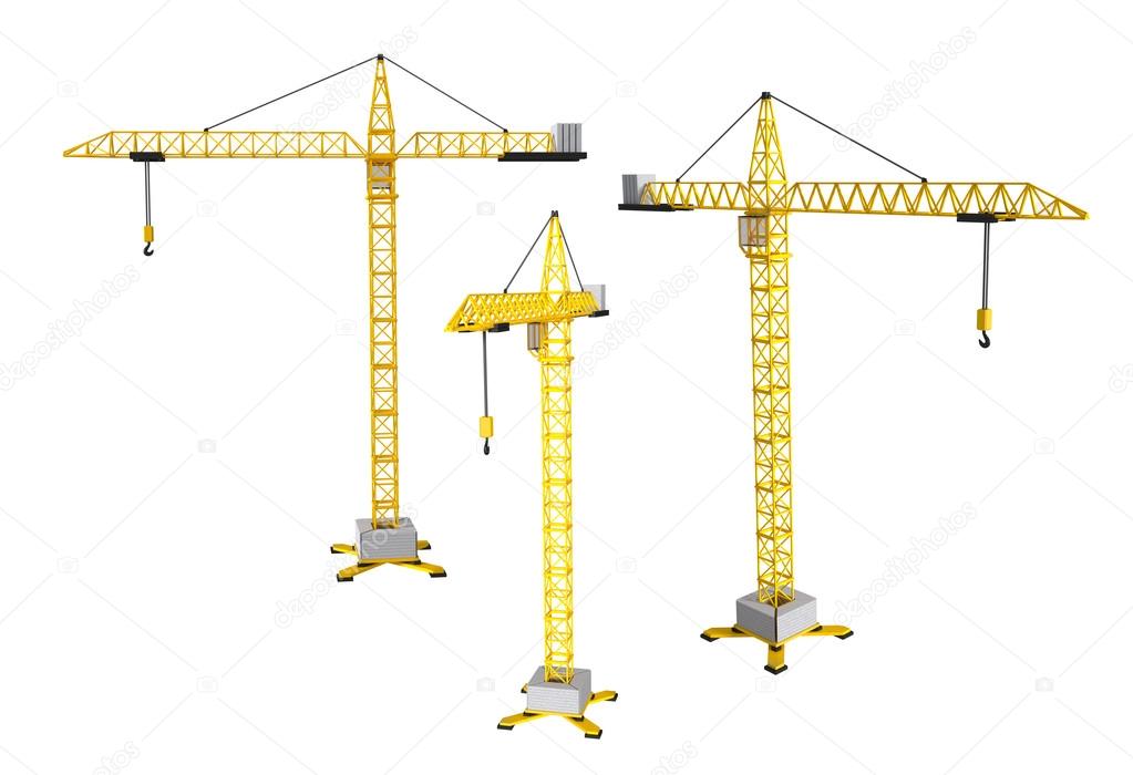 Cranes isolated on the white background.