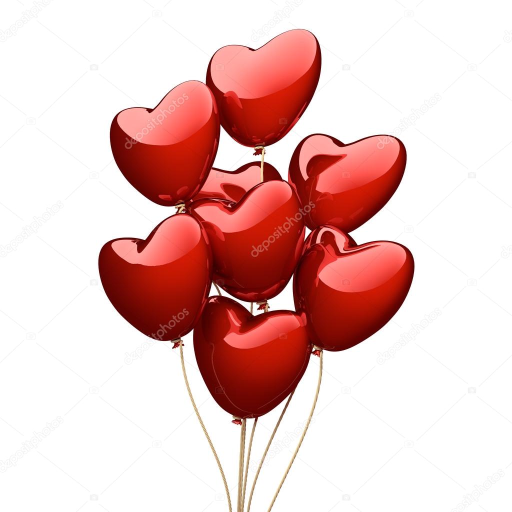 Red heart balloons isolated on the white background. 3D render i