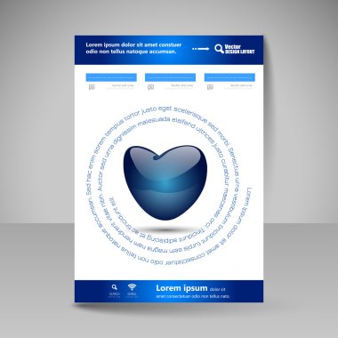 Valentine'nın kalbi olan vektör broşür tasarım şablonu.