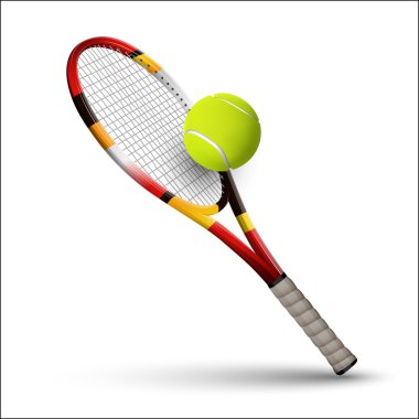 Tenis raket ve top beyaz arka plan üzerinde izole semboller