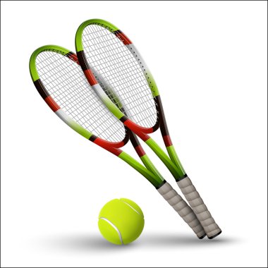 Tenis raketleri ve beyaz arka plan üzerinde izole top semboller