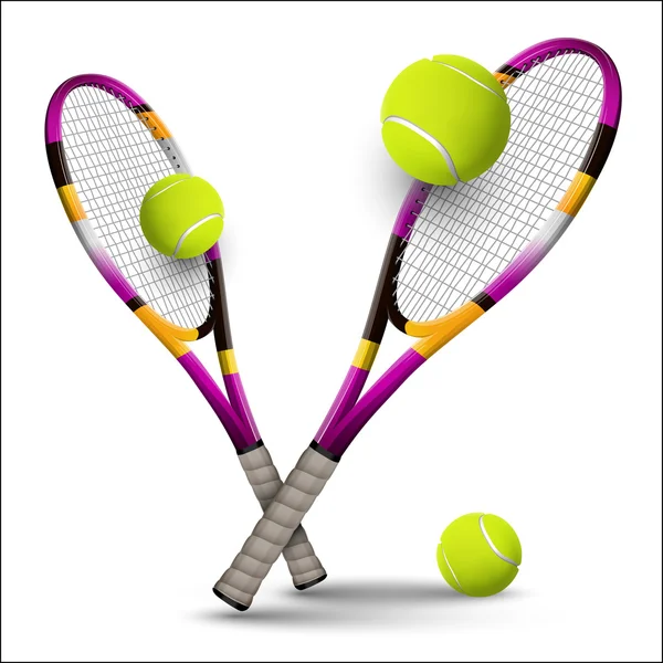 Símbolos de tenis raquetas y pelotas aisladas sobre fondo blanco — Vector de stock
