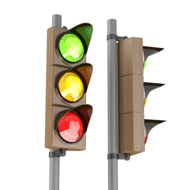 Beyaz arka plan üzerinde izole 3d trafik trafik ışığı