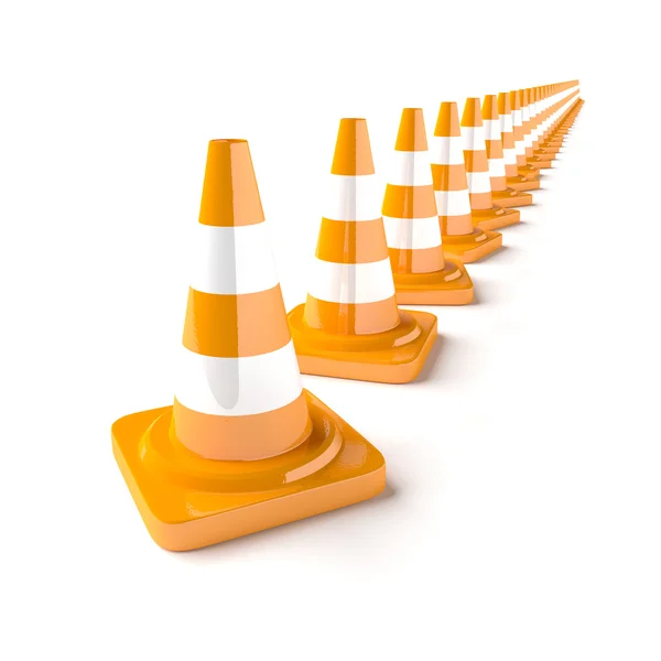 Line of traffic cones on the white background — Stock Photo, Image