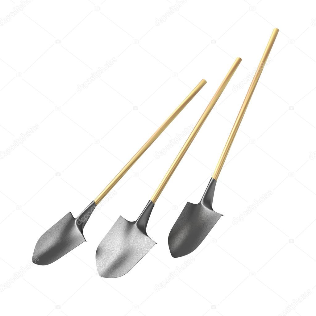 3D rendered shovels isolated on the white.