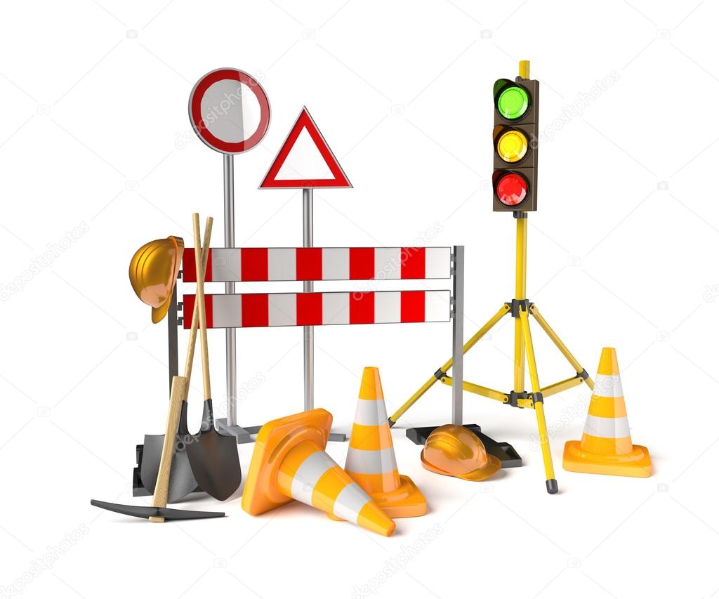 Traffic constructions symbols on the white background