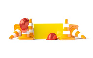 Traffic cones with work helmet isolated on the white.