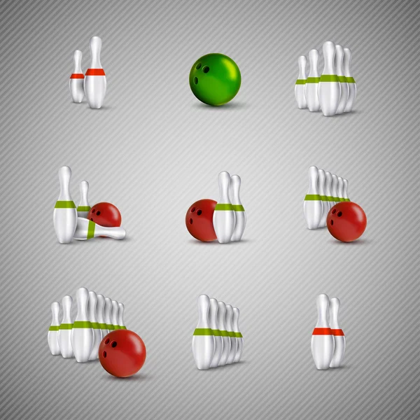 Bowling skittles and bowls as vector design elements. — Stock Vector