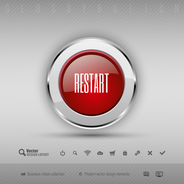 Vector design elements Red and gray glossy button with set of ic