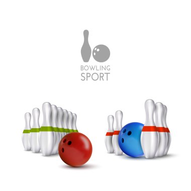  Bowling skittles and bowls as vector design elements. clipart