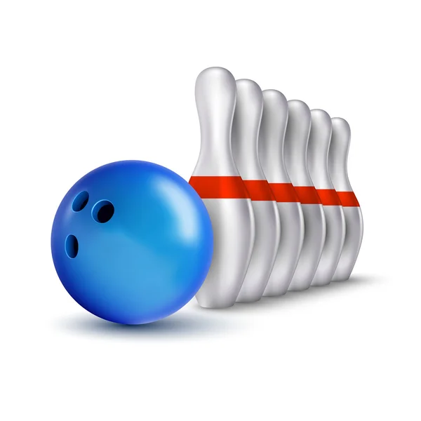 Palla e spilli di bowling. Skittles vettoriali realistici con palla è — Vettoriale Stock