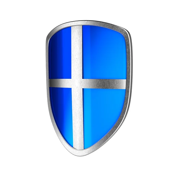 Хром і синій щит ізольовані на білому тлі — стокове фото