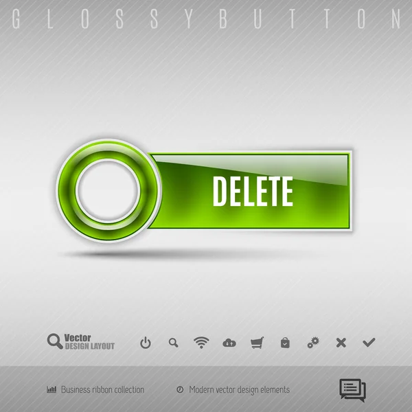 Зелена пластикова кнопка на сірому фоні. Векторна схема дизайну — стоковий вектор
