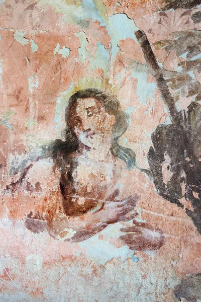 Mural painting in the ruins of the church — Stock Photo, Image