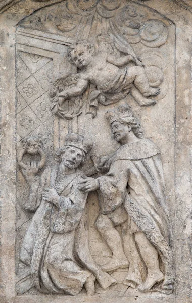 Sculpture Saints Kutna Hora Wenceslas Relief Assassination Wenceslas Main Patron — Stock Photo, Image