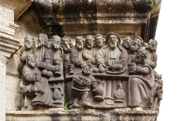 Última Cena Detalle Escena Piedra Calvario Parroquia Close Guimiliau Guimiliau — Foto de Stock