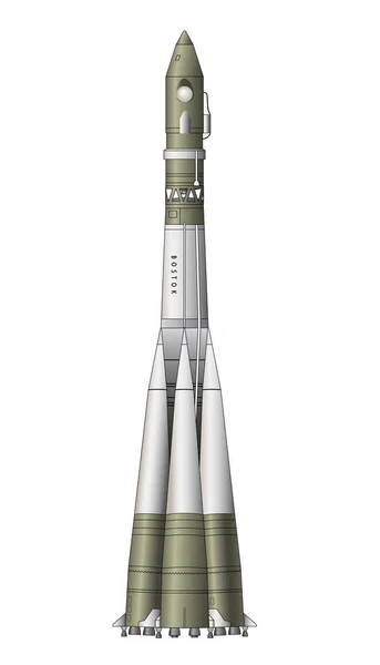 Vostok Primer Cohete Que Transportó Hombre Espacio — Vector de stock