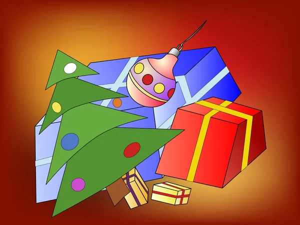 Árbol de Navidad y regalos de Navidad — Vector de stock