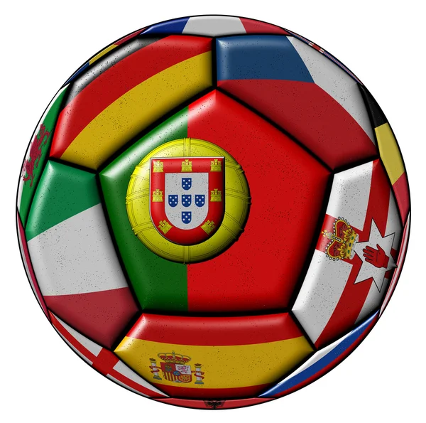 Balón de fútbol con bandera de Portugal en el centro — Foto de Stock