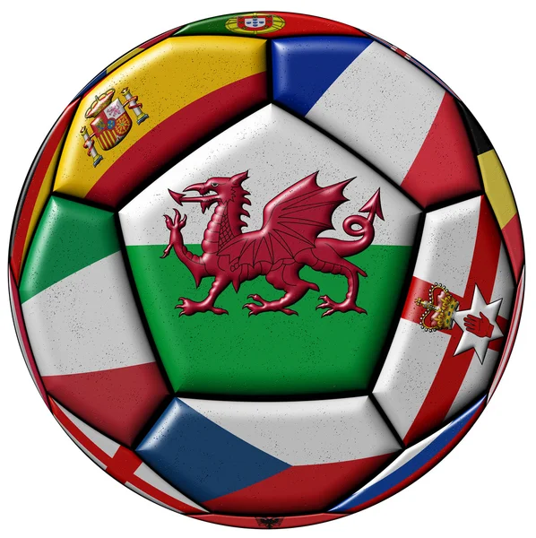 Soccer ball with flag of Wales in the center — Stock Photo, Image