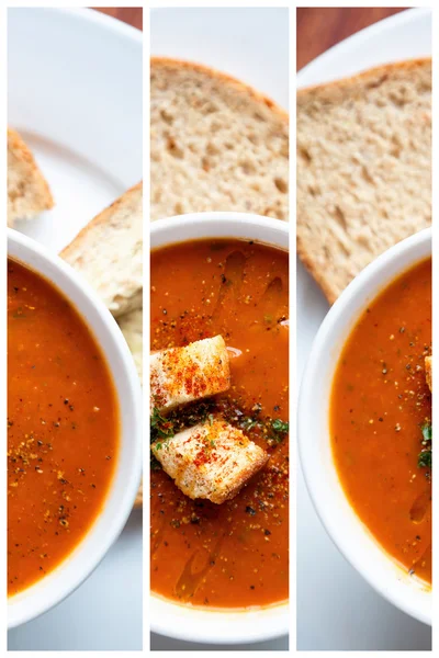 Tomatensuppe und Croutons — Stockfoto