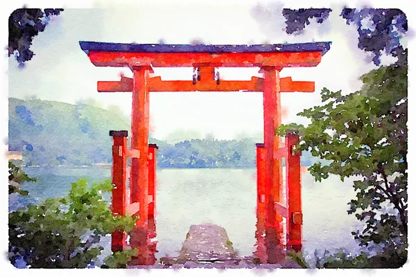 Digitale aquarel van een Torii poort — Stockfoto