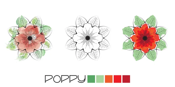 Stylized Poppy colouring — Stock Vector