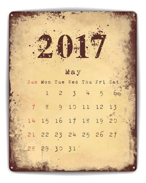 Calendrier des plaques d'étain 2017 de mai — Image vectorielle