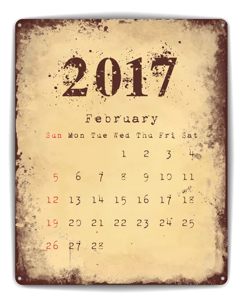 2017 Tin plaat agenda van februari — Stockvector