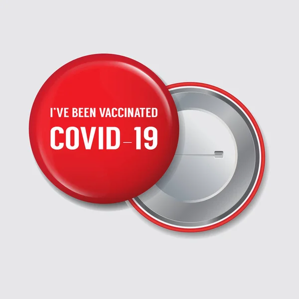 Rode Pin Knop Met Het Bericht Dat Ben Gevaccineerd Covid — Stockvector