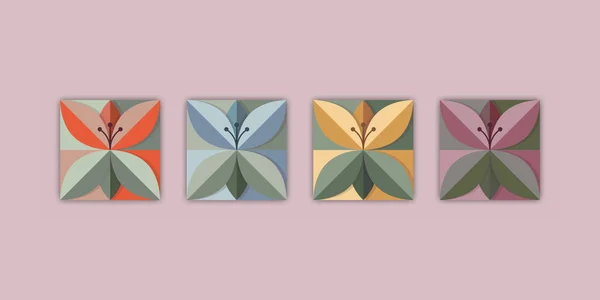 Flores Origami Cores Tendência Flores Papel Dobradas Formas Geométricas 2021 —  Vetores de Stock