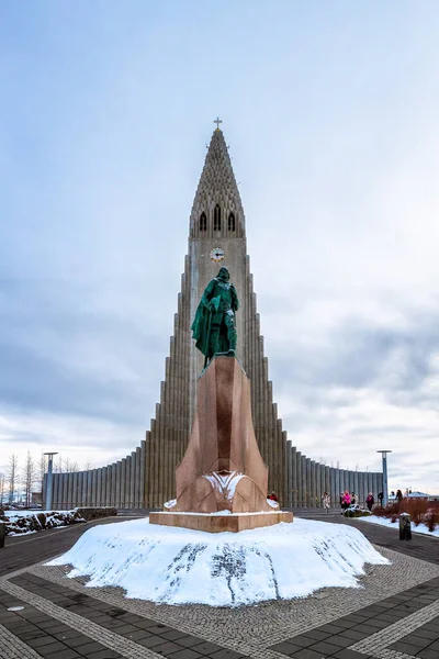 Reykjavik Iceland 18Th January 2020 Statue Leif Eriksson Famous Viking — Stock Photo, Image
