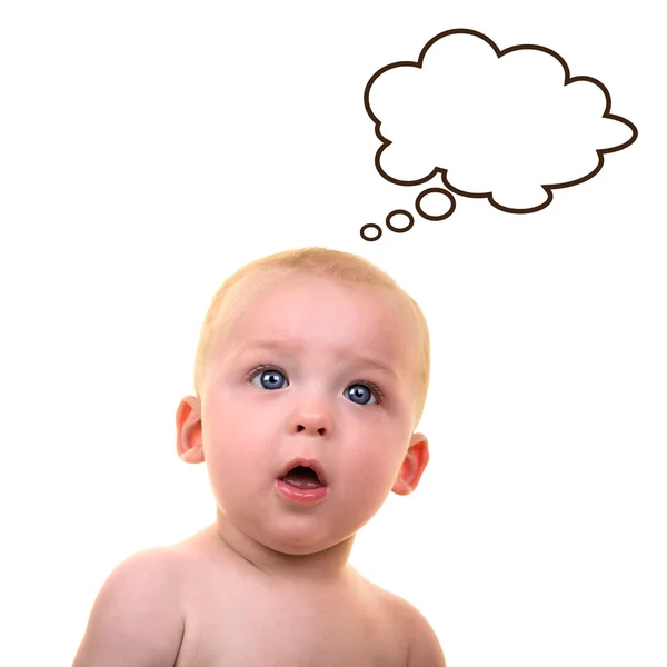 Surprised baby with thought bubble — Stock Photo, Image