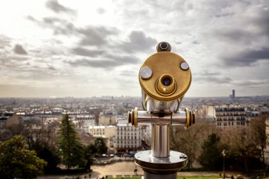 Tourist telescope above Paris clipart