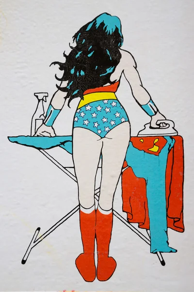 Superwoman does housework Graffiti illustration — Stock Photo, Image