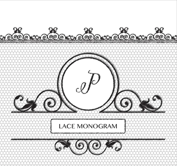 Letter P black lace monogram — Stock Vector