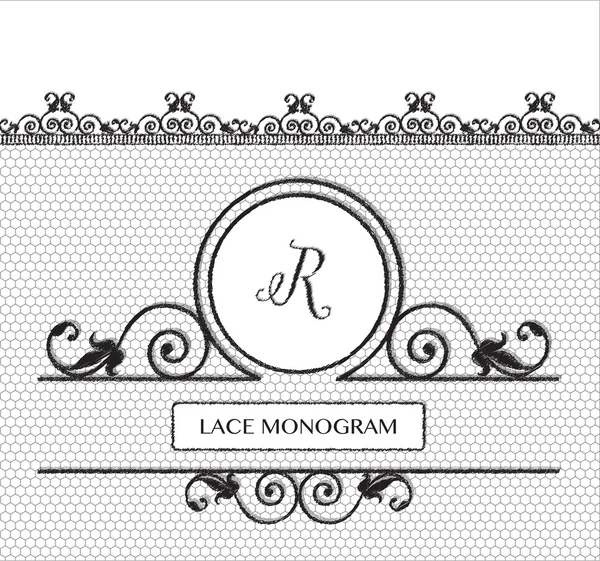 Lettre R monogramme en dentelle noire — Image vectorielle