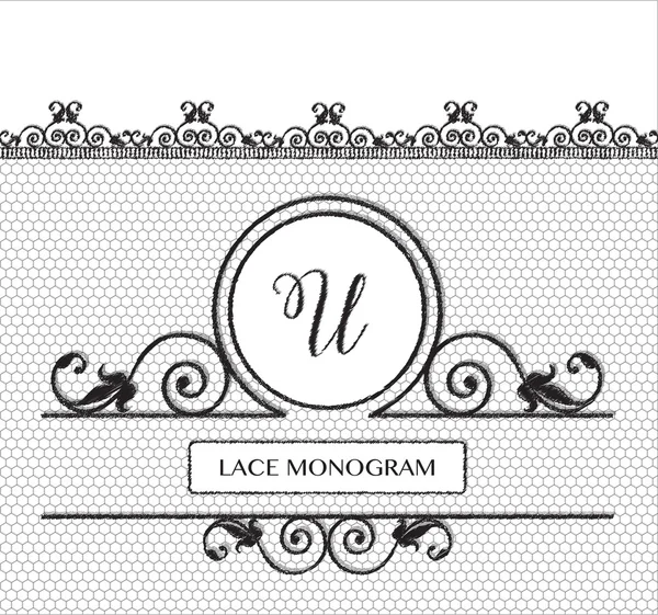 Lettre U monogramme en dentelle noire — Image vectorielle