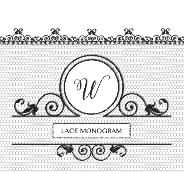 Lettre W monogramme en dentelle noire — Image vectorielle