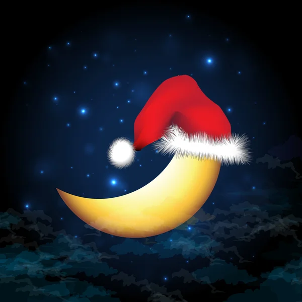 Moon wears a Santa Claus hat — Stock Vector