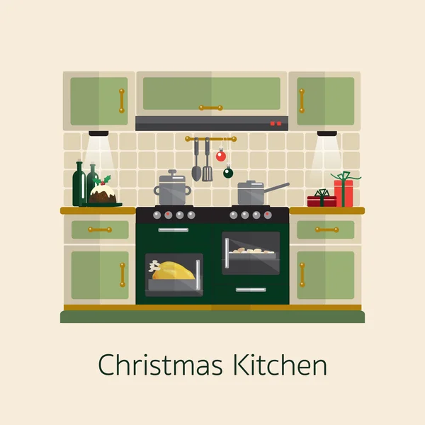 Christmas kitchen flat style — Stock Vector