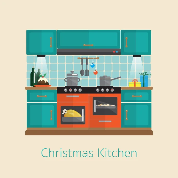 Christmas kitchen design — Stock Vector