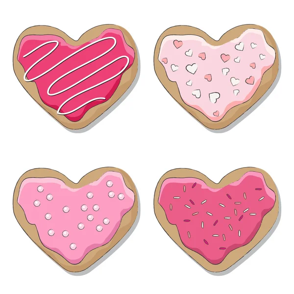 Valentine four iced cookies — Stock Vector