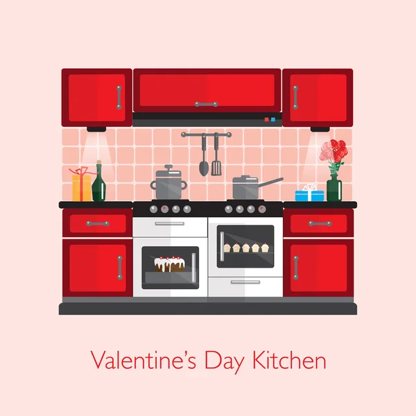 Valentine Day Kitchen — Stock Vector