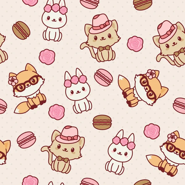 Kawaii animais papel de parede sem costura —  Vetores de Stock