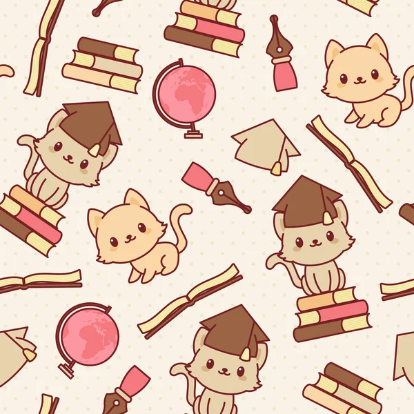 Kawaii kittens seamless wallpaper — Stock Vector