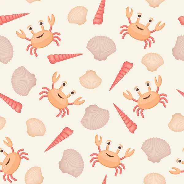 Modèle sans couture avec coquillages et crabes — Image vectorielle