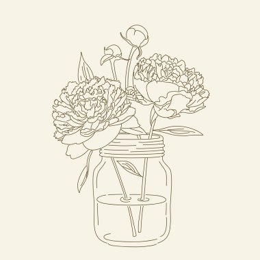 Bir mason kavanoza Peonies
