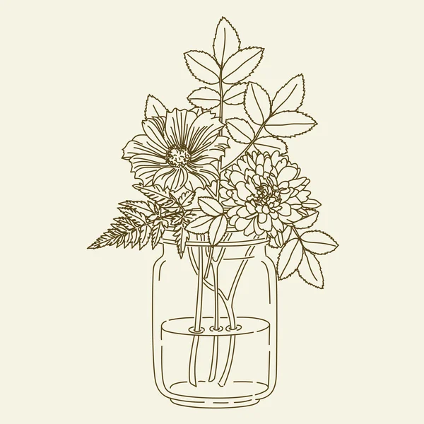 Flores en tarro de albañil — Vector de stock